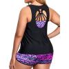 imageHolipick Women Plus Size 3 Piece Tankini Swimsuits Tummy Control Bathing Suits with Boy Shorts Tank Top with Sports BraBlack Purple Tribal