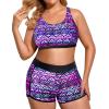 imageHolipick Women Plus Size 3 Piece Tankini Swimsuits Tummy Control Bathing Suits with Boy Shorts Tank Top with Sports BraBlack Purple Tribal