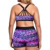 imageHolipick Women Plus Size 3 Piece Tankini Swimsuits Tummy Control Bathing Suits with Boy Shorts Tank Top with Sports BraBlack Purple Tribal