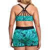 imageHolipick Women Plus Size 3 Piece Tankini Swimsuits Tummy Control Bathing Suits with Boy Shorts Tank Top with Sports BraBlack With Blue Paisley