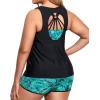 imageHolipick Women Plus Size 3 Piece Tankini Swimsuits Tummy Control Bathing Suits with Boy Shorts Tank Top with Sports BraBlack With Blue Paisley