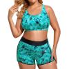 imageHolipick Women Plus Size 3 Piece Tankini Swimsuits Tummy Control Bathing Suits with Boy Shorts Tank Top with Sports BraBlack With Blue Paisley