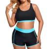 imageHolipick Women Plus Size 3 Piece Tankini Swimsuits Tummy Control Bathing Suits with Boy Shorts Tank Top with Sports BraBlue Gradient