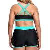 imageHolipick Women Plus Size 3 Piece Tankini Swimsuits Tummy Control Bathing Suits with Boy Shorts Tank Top with Sports BraBlue Leaves