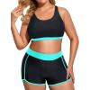 imageHolipick Women Plus Size 3 Piece Tankini Swimsuits Tummy Control Bathing Suits with Boy Shorts Tank Top with Sports BraBlue Leaves