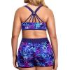 imageHolipick Women Plus Size 3 Piece Tankini Swimsuits Tummy Control Bathing Suits with Boy Shorts Tank Top with Sports BraBlue Purple Leaves