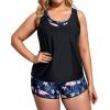 imageHolipick Women Plus Size 3 Piece Tankini Swimsuits Tummy Control Bathing Suits with Boy Shorts Tank Top with Sports BraFlamingo