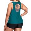 imageHolipick Women Plus Size 3 Piece Tankini Swimsuits Tummy Control Bathing Suits with Boy Shorts Tank Top with Sports BraGreen Geometric