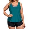 imageHolipick Women Plus Size 3 Piece Tankini Swimsuits Tummy Control Bathing Suits with Boy Shorts Tank Top with Sports BraGreen Geometric