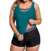 imageHolipick Women Plus Size 3 Piece Tankini Swimsuits Tummy Control Bathing Suits with Boy Shorts Tank Top with Sports BraGreen Geometric