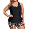 imageHolipick Women Plus Size 3 Piece Tankini Swimsuits Tummy Control Bathing Suits with Boy Shorts Tank Top with Sports BraLeopard