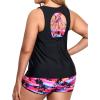 imageHolipick Women Plus Size 3 Piece Tankini Swimsuits Tummy Control Bathing Suits with Boy Shorts Tank Top with Sports BraPink Coconut Tree