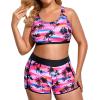 imageHolipick Women Plus Size 3 Piece Tankini Swimsuits Tummy Control Bathing Suits with Boy Shorts Tank Top with Sports BraPink Coconut Tree