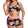 imageHolipick Women Plus Size 3 Piece Tankini Swimsuits Tummy Control Bathing Suits with Boy Shorts Tank Top with Sports BraPink Orange Floral