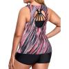 imageHolipick Women Plus Size 3 Piece Tankini Swimsuits Tummy Control Bathing Suits with Boy Shorts Tank Top with Sports BraPink Striped
