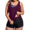 imageHolipick Women Plus Size 3 Piece Tankini Swimsuits Tummy Control Bathing Suits with Boy Shorts Tank Top with Sports BraPurple Floral