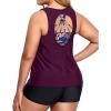 imageHolipick Women Plus Size 3 Piece Tankini Swimsuits Tummy Control Bathing Suits with Boy Shorts Tank Top with Sports BraPurple Floral