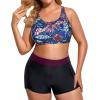 imageHolipick Women Plus Size 3 Piece Tankini Swimsuits Tummy Control Bathing Suits with Boy Shorts Tank Top with Sports BraPurple Floral