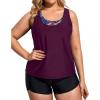 imageHolipick Women Plus Size 3 Piece Tankini Swimsuits Tummy Control Bathing Suits with Boy Shorts Tank Top with Sports BraPurple Floral