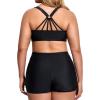 imageHolipick Women Plus Size 3 Piece Tankini Swimsuits Tummy Control Bathing Suits with Boy Shorts Tank Top with Sports BraPurple Leaf
