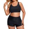 imageHolipick Women Plus Size 3 Piece Tankini Swimsuits Tummy Control Bathing Suits with Boy Shorts Tank Top with Sports BraPurple Leaf