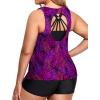 imageHolipick Women Plus Size 3 Piece Tankini Swimsuits Tummy Control Bathing Suits with Boy Shorts Tank Top with Sports BraPurple Leaf