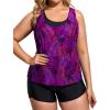 imageHolipick Women Plus Size 3 Piece Tankini Swimsuits Tummy Control Bathing Suits with Boy Shorts Tank Top with Sports BraPurple Leaf