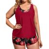 imageHolipick Women Plus Size 3 Piece Tankini Swimsuits Tummy Control Bathing Suits with Boy Shorts Tank Top with Sports BraRed Flowers