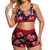 imageHolipick Women Plus Size 3 Piece Tankini Swimsuits Tummy Control Bathing Suits with Boy Shorts Tank Top with Sports BraRed Flowers