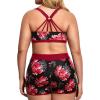 imageHolipick Women Plus Size 3 Piece Tankini Swimsuits Tummy Control Bathing Suits with Boy Shorts Tank Top with Sports BraRed Flowers