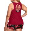 imageHolipick Women Plus Size 3 Piece Tankini Swimsuits Tummy Control Bathing Suits with Boy Shorts Tank Top with Sports BraRed Flowers