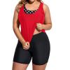 imageHolipick Women Plus Size 3 Piece Tankini Swimsuits Tummy Control Bathing Suits with Boy Shorts Tank Top with Sports BraRed and Dot