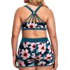 imageHolipick Women Plus Size 3 Piece Tankini Swimsuits Tummy Control Bathing Suits with Boy Shorts Tank Top with Sports BraTeal Flower