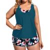imageHolipick Women Plus Size 3 Piece Tankini Swimsuits Tummy Control Bathing Suits with Boy Shorts Tank Top with Sports BraTeal Flower