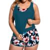 imageHolipick Women Plus Size 3 Piece Tankini Swimsuits Tummy Control Bathing Suits with Boy Shorts Tank Top with Sports BraTeal Flower