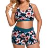 imageHolipick Women Plus Size 3 Piece Tankini Swimsuits Tummy Control Bathing Suits with Boy Shorts Tank Top with Sports BraTeal Flower