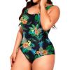 imageHolipick Womens Plus Size One Piece Swimsuits Tummy Control Bathing Suits Sporty SwimwearBlack Floral
