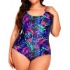 imageHolipick Womens Plus Size One Piece Swimsuits Tummy Control Bathing Suits Sporty SwimwearBlue Flower