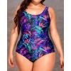 imageHolipick Womens Plus Size One Piece Swimsuits Tummy Control Bathing Suits Sporty SwimwearBlue Flower