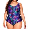 imageHolipick Womens Plus Size One Piece Swimsuits Tummy Control Bathing Suits Sporty SwimwearBlue Flower