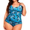imageHolipick Womens Plus Size One Piece Swimsuits Tummy Control Bathing Suits Sporty SwimwearBlue Leaves