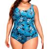 imageHolipick Womens Plus Size One Piece Swimsuits Tummy Control Bathing Suits Sporty SwimwearBlue Leaves