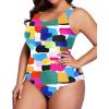 imageHolipick Womens Plus Size One Piece Swimsuits Tummy Control Bathing Suits Sporty SwimwearColor Block