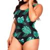 imageHolipick Womens Plus Size One Piece Swimsuits Tummy Control Bathing Suits Sporty SwimwearGreen Leaf
