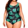 imageHolipick Womens Plus Size One Piece Swimsuits Tummy Control Bathing Suits Sporty SwimwearGreen Leaf