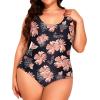 imageHolipick Womens Plus Size One Piece Swimsuits Tummy Control Bathing Suits Sporty SwimwearOrange Floral