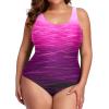imageHolipick Womens Plus Size One Piece Swimsuits Tummy Control Bathing Suits Sporty SwimwearPink Gradient