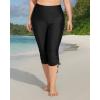 imageHolipick Womens Plus Size Swim Capris High Waisted Swim Pants Drawstring UPF50 Long Swim ShortsBlack