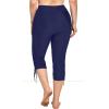 imageHolipick Womens Plus Size Swim Capris High Waisted Swim Pants Drawstring UPF50 Long Swim ShortsNavy Blue