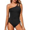 imageHolipick One Shoulder One Piece Swimsuit for Women Tummy Control Bathing Suits Modest Full Coverage Keyhole SwimwearBlack3